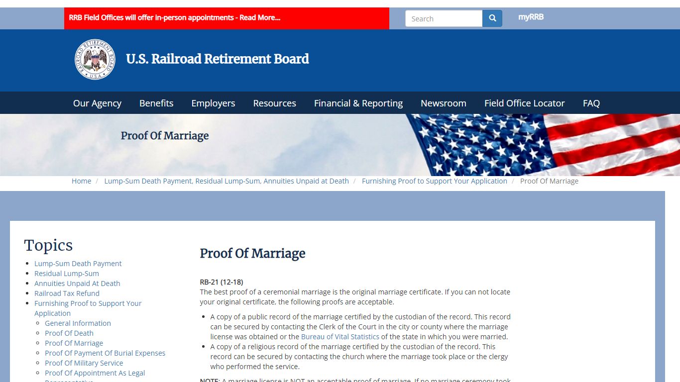 Proof Of Marriage | RRB.Gov - Railroad Retirement Board