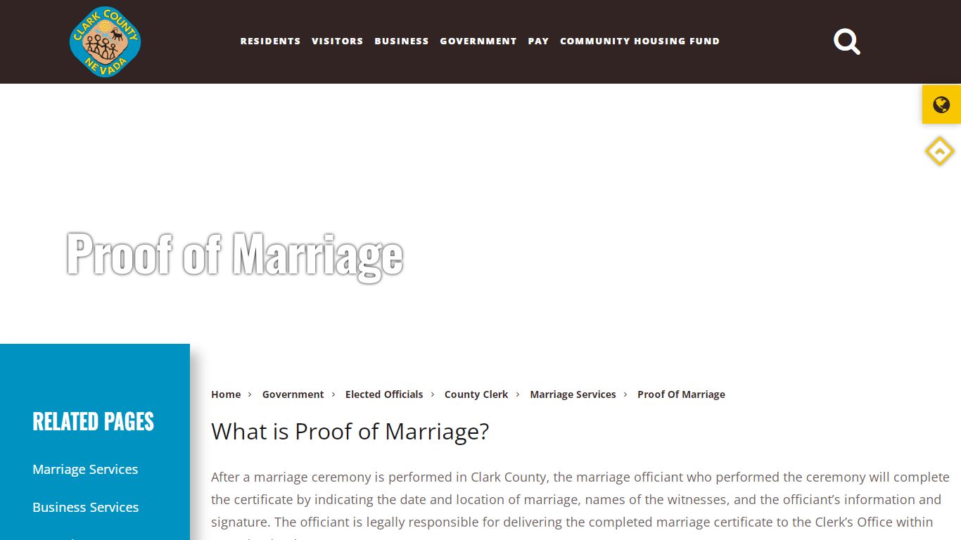 Proof of Marriage - Clark County, Nevada